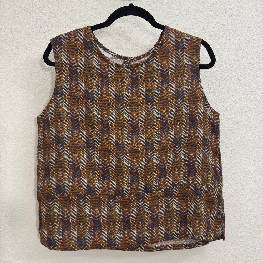 Bryn Walker 100% Linen Geometric Pattern Soft Print Sleeveless Tank | Medium